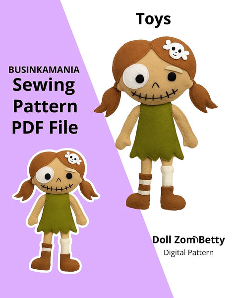Cute Felt Doll ZomBetty Sewing Pattern With Instruction