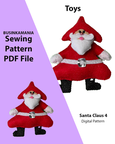 Felt Santa Claus 4 Christmas Ornament Sewing Pattern – DIY Tree Decoration (PDF)