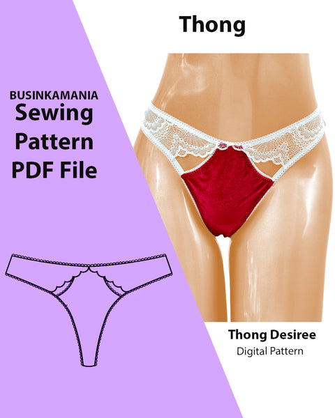 "Desiree" Thong Panties – Lace and Fabric Sewing Pattern