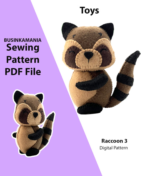 Raccoon 3 Felt Toy Sewing Pattern