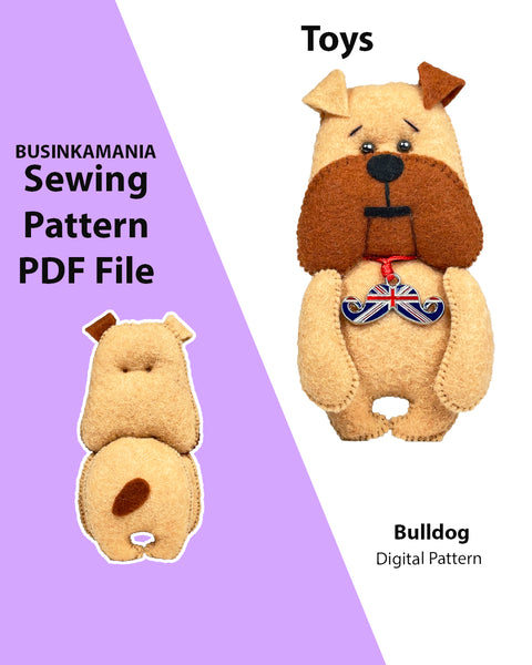 Bulldog Toy Felt Sewing Pattern