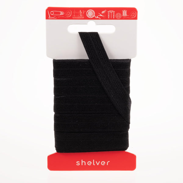 SHELVER Fold Over Elastic Black, Stretch Bias Binding, 15mm, 5 metres (Black)