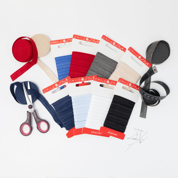 SHELVER Fold Over Elastic Black, Stretch Bias Binding, 15mm, 5 metres (Black)