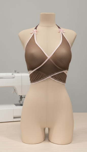 Set - Wrap Halter Bralette + Thong Strapy Lace - Sewing Patterns