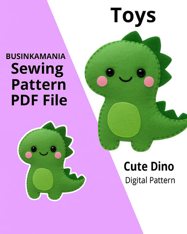 Cute Dino Felt Sewing Pattern With Instruction