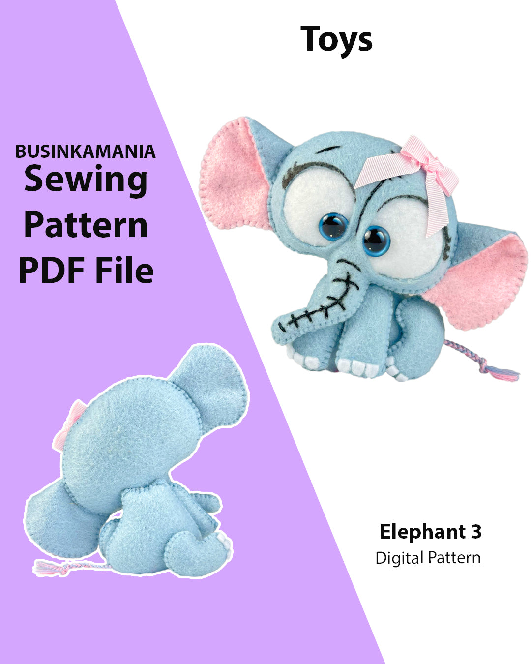Elephant 3 Felt Toy Sewing Pattern