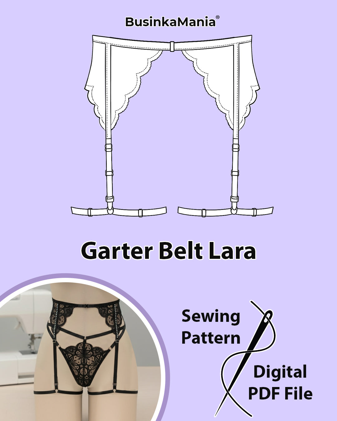Adjustable Lace Garter Belt "Lara" Sewing Pattern for Beginners