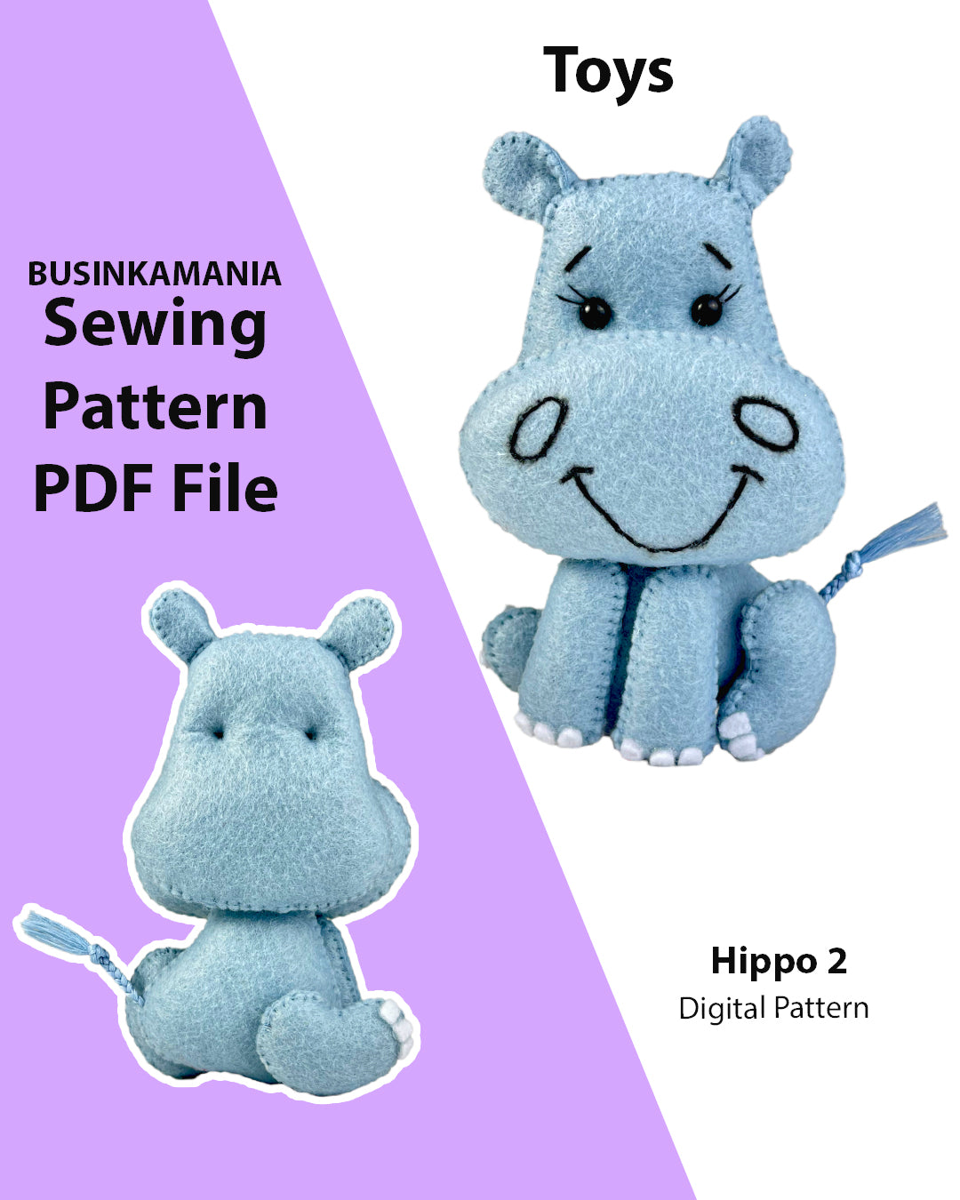Patrón de costura de juguete de fieltro Hippo 2