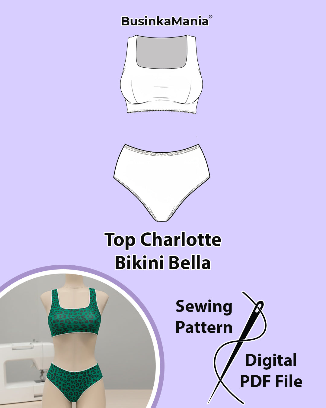 DIY sewing pattern set – Top Charlotte crop top and Bikini Bella soft-fit briefs.