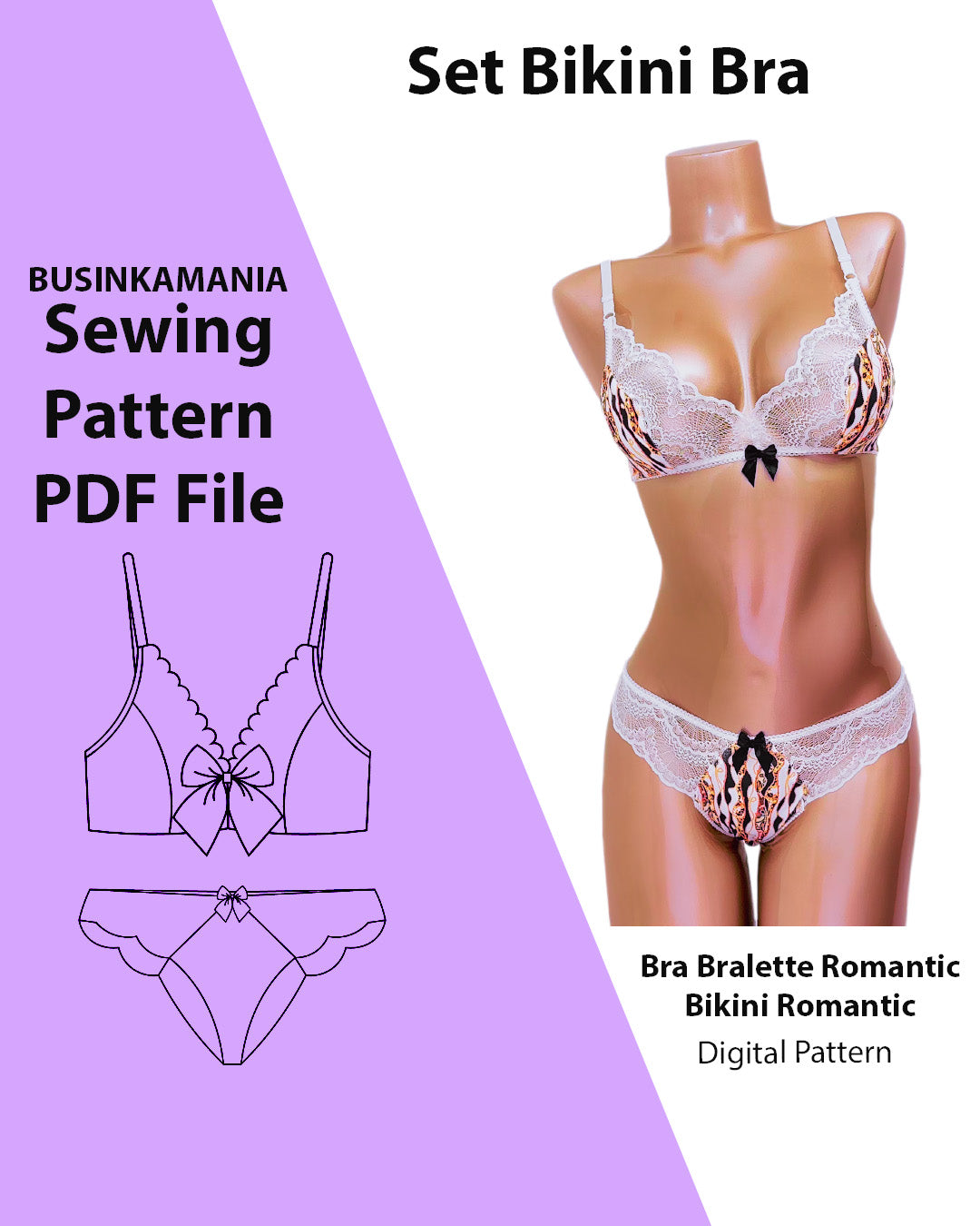 Set - Bra Bralette Romantic + Bikini Romantic - Sewing Pattern