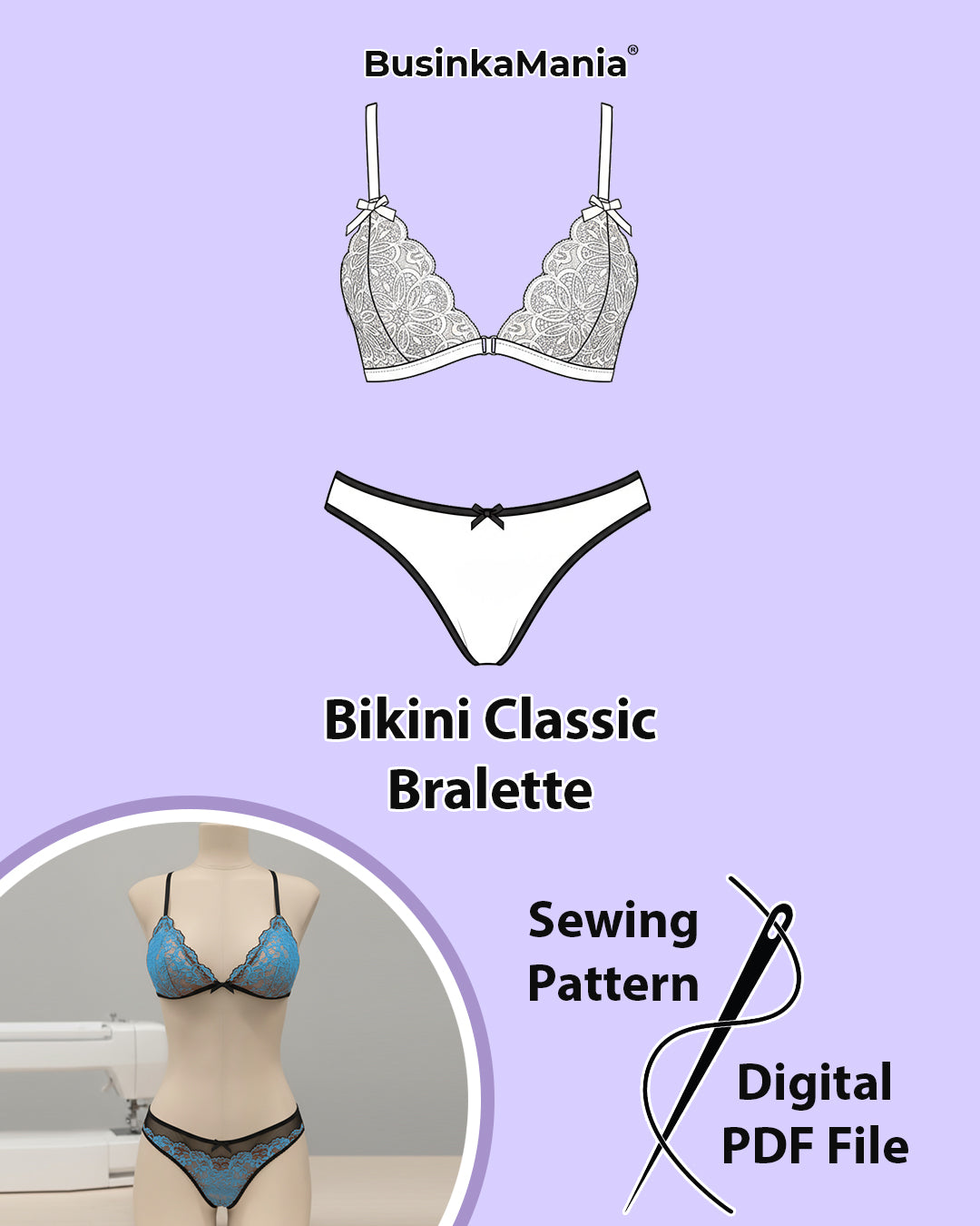 DIY Bralette and bikini underwear sewing pattern set.