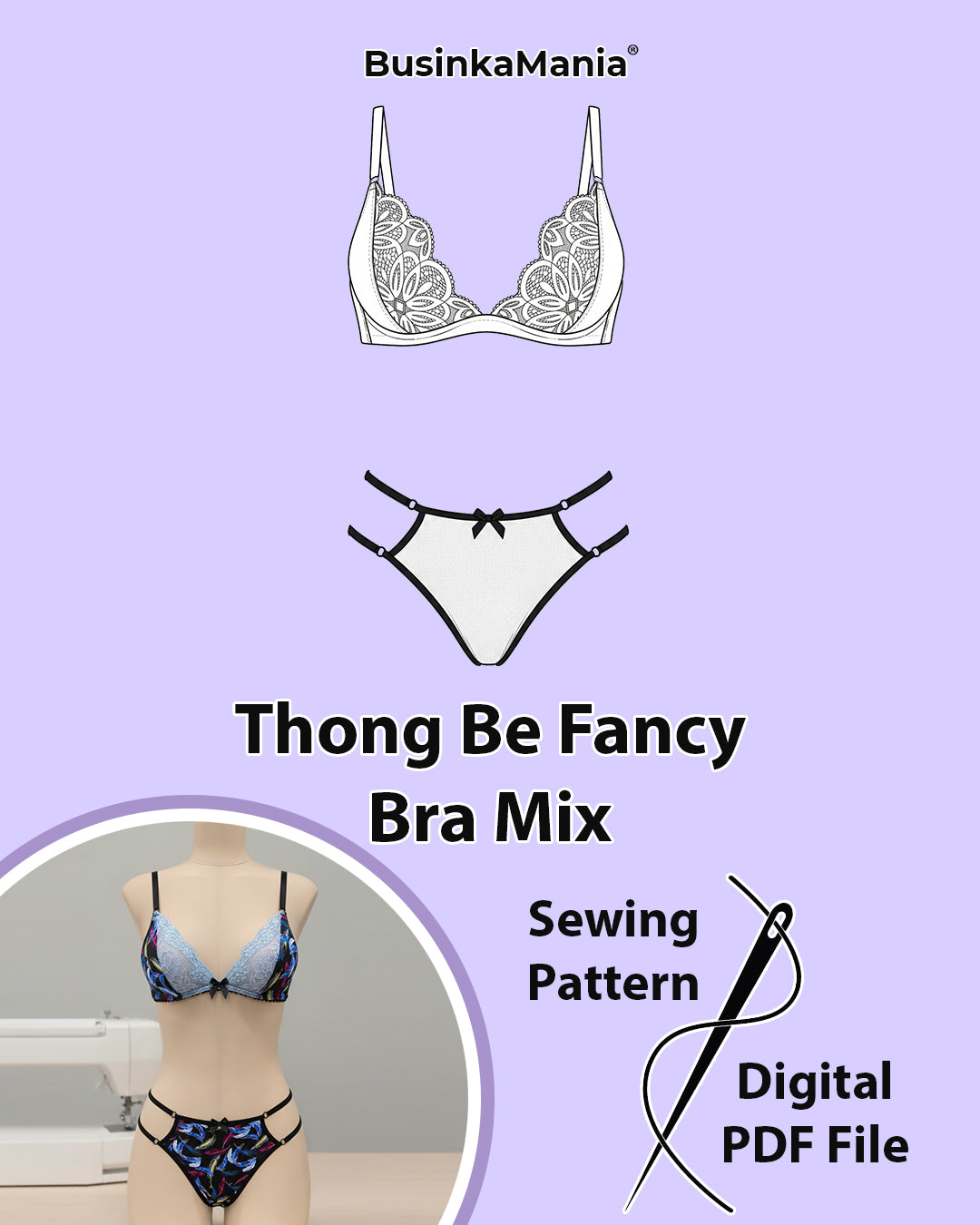 Set - Thong Be Fancy + Bra Mix - Sewing Pattern