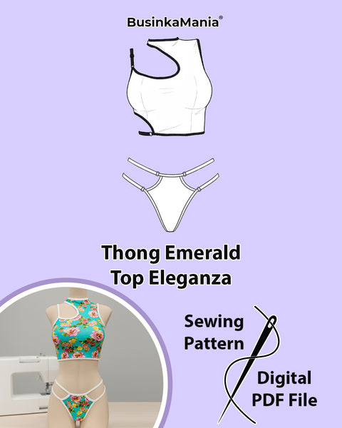 Lingerie sewing pattern set – asymmetric top and adjustable thong for DIY handmade lingerie.