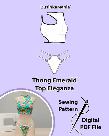 Lingerie sewing pattern set – asymmetric top and adjustable thong for DIY handmade lingerie.