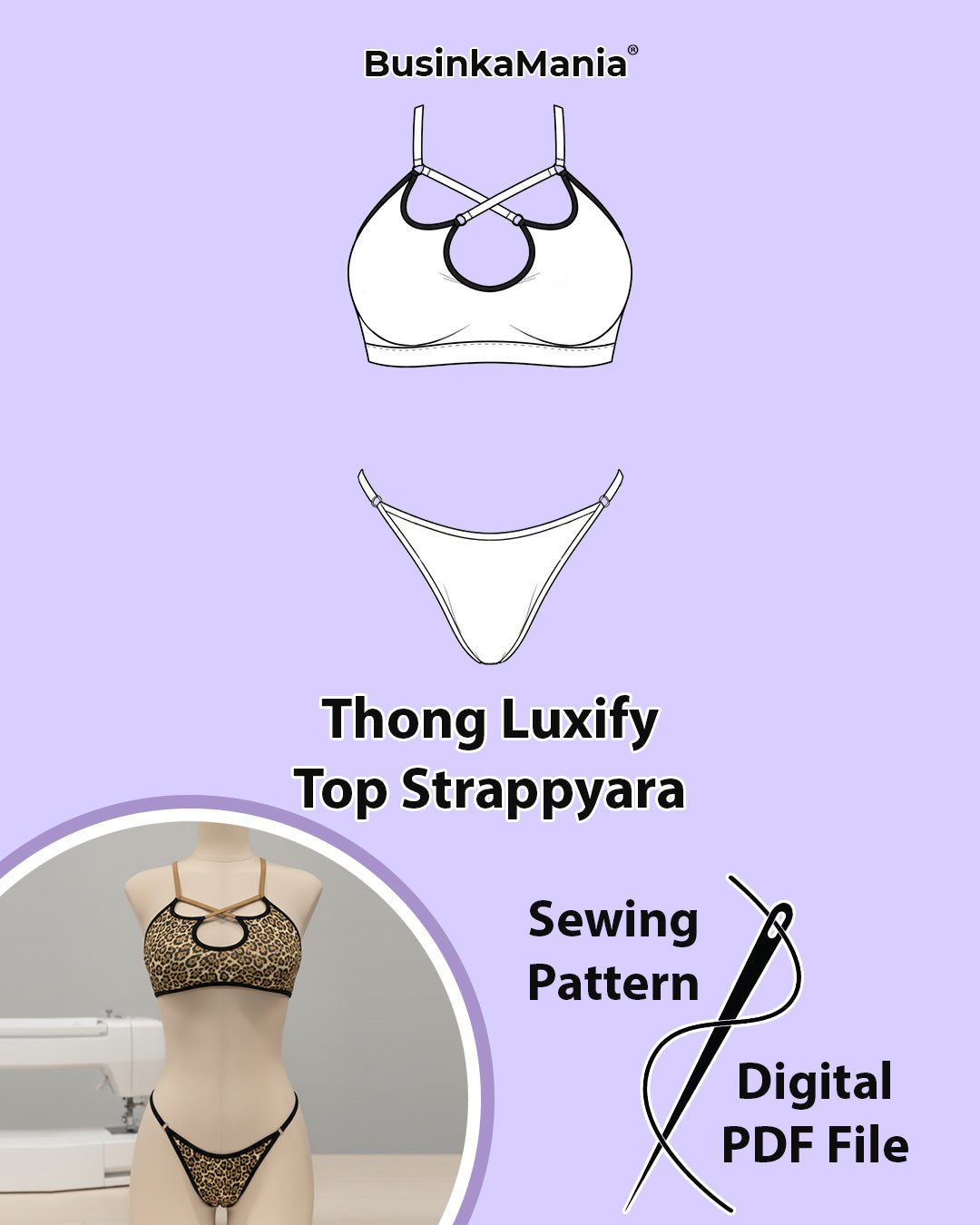 Handmade lingerie set sewing pattern bundle – Luxify thong and Strappyara top