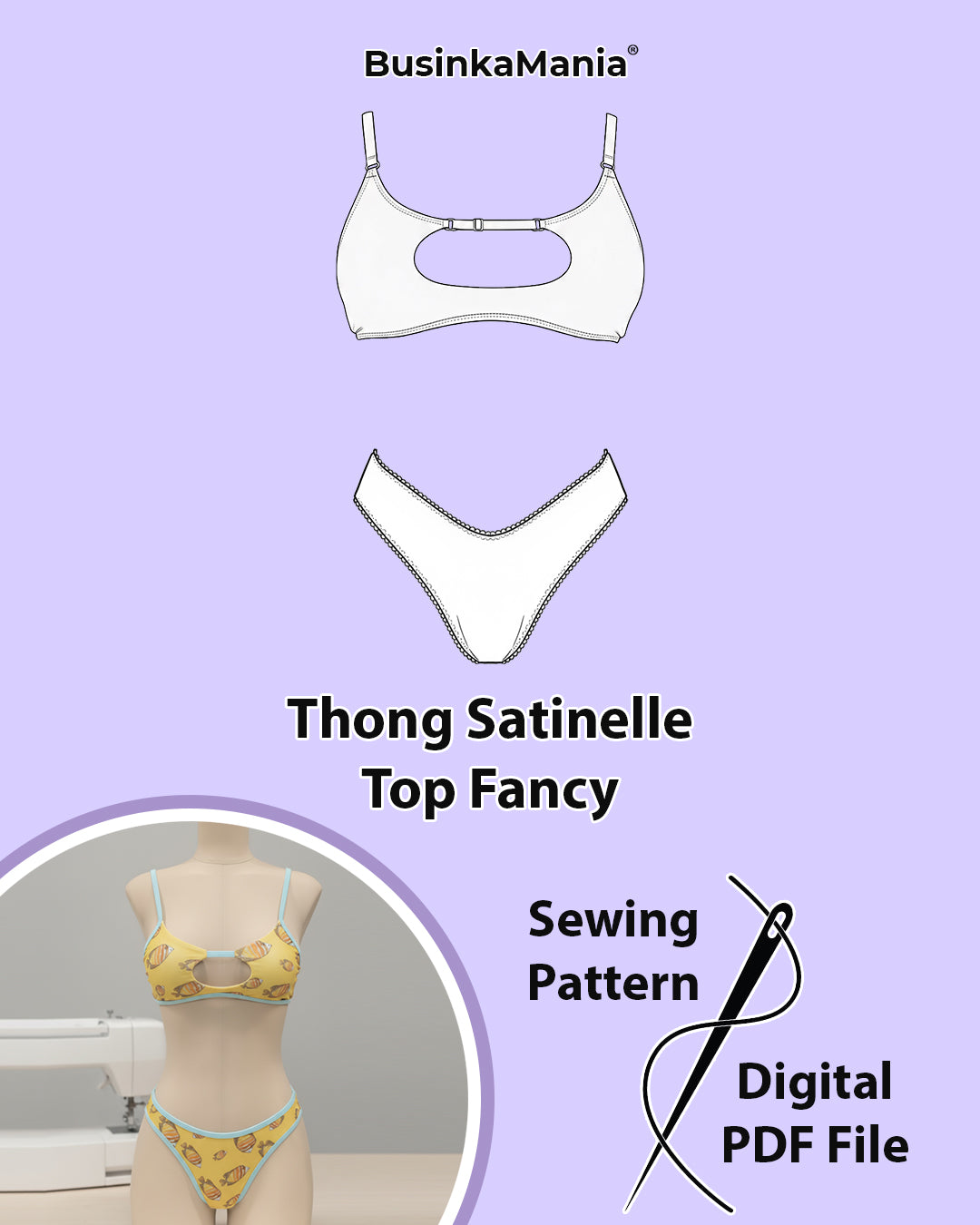 Top Amy bralette and Thong Caramelle matching lace lingerie sewing pattern set