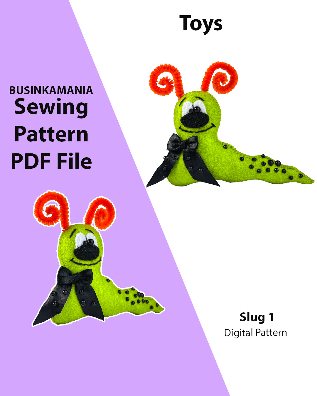Padrão de costura de brinquedo de feltro Slug 1