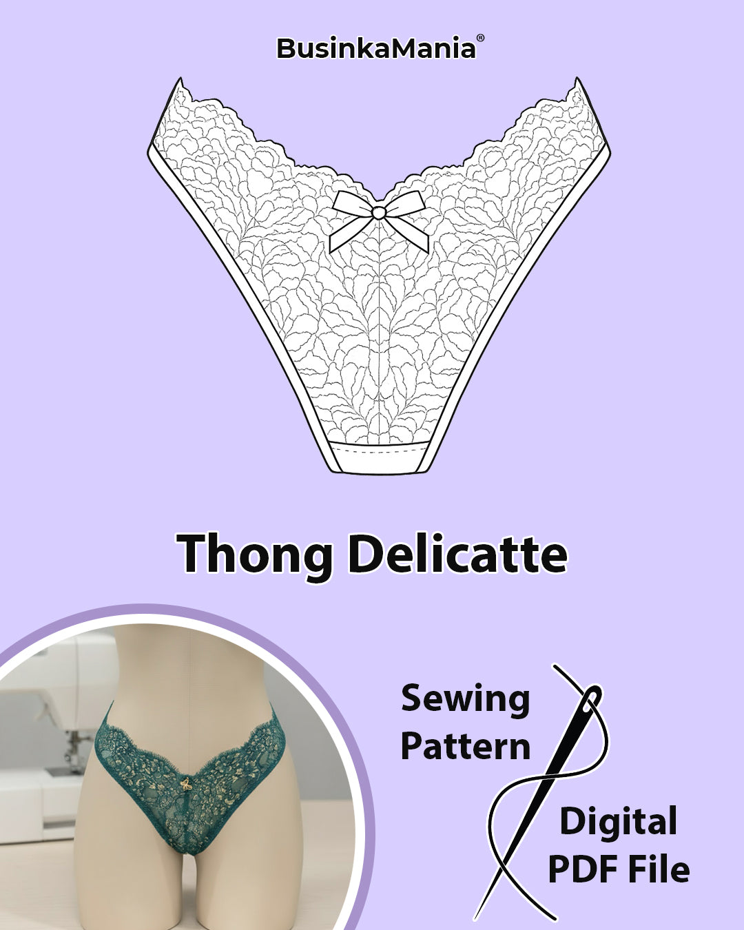Выкройка для шитья тонкого нижнего белья стрингов — создайте роскошные стринги с этой пользовательской выкройкой для шитья — Мгновенная загрузка PDF-файла