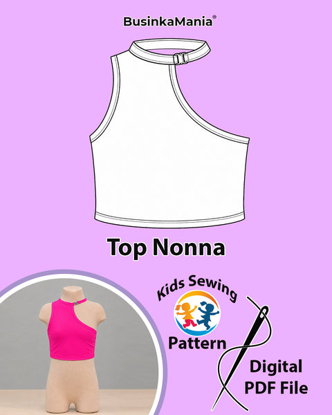 Girls’ Asymmetric Crop Top "Nonna" Sewing Pattern for Kids - PDF Download