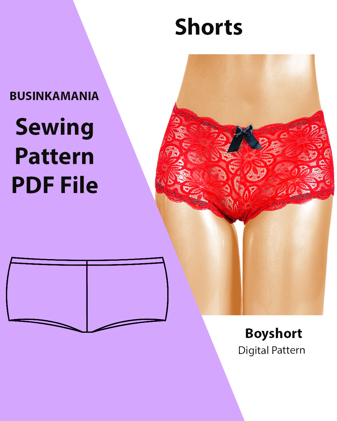 Scrundlewear Ladies Underwear PDF Sewing Pattern, Boyshorts