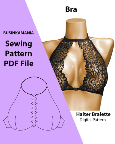Halter Bralette Bra Lingerie Sewing Pattern - Fit All Sizes - Sew Your Own Lingerie - Instant PDF Download