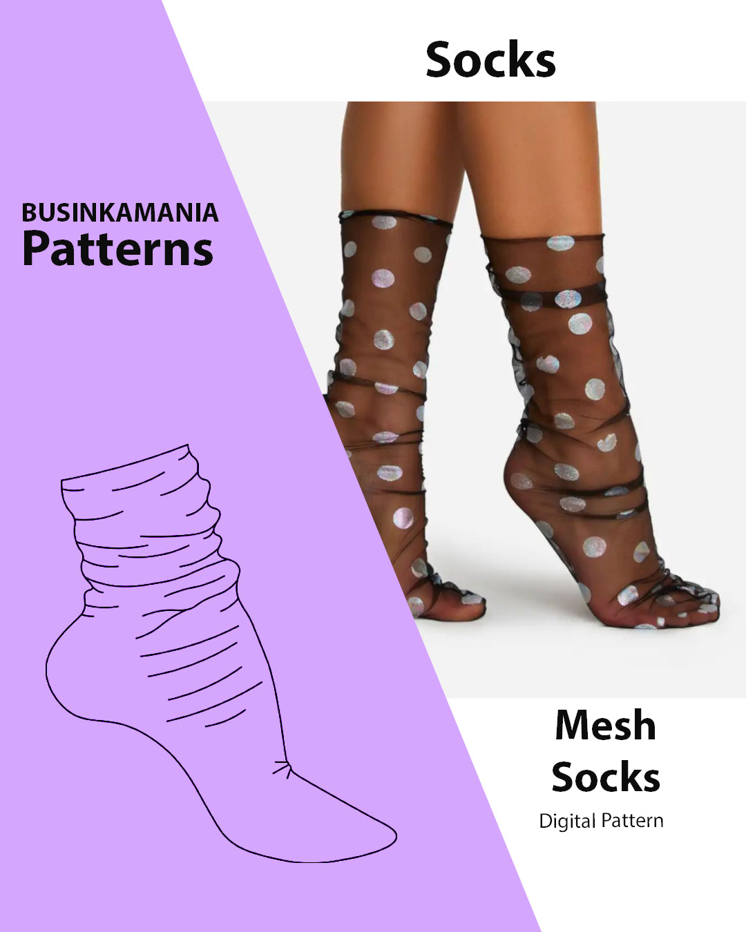 Patrón de costura de calcetines de malla
