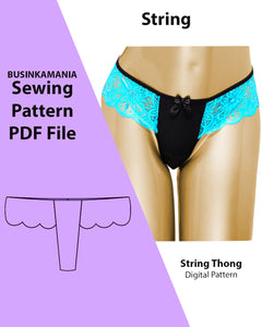 Patterns of Thong Panties Size XS, S, M PDF File, Instant Download 