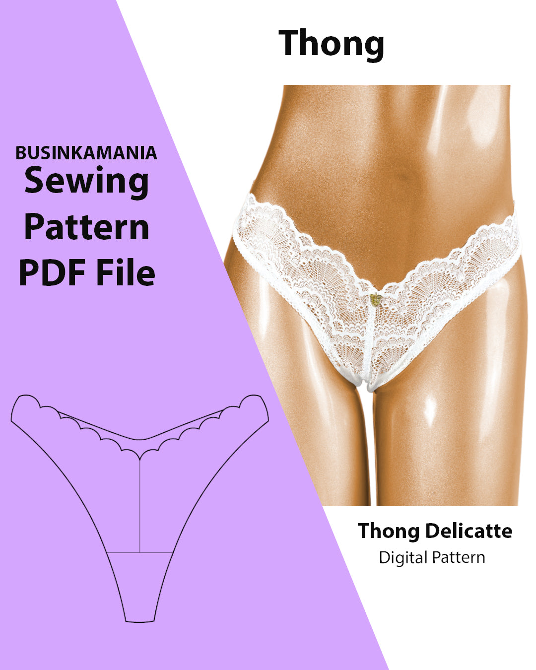 Thong Delicatte Lingerie Sewing Pattern - Cousez votre chemin vers un string luxueux avec ce patron de couture personnalisé - Téléchargement instantané du fichier PDF