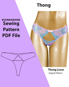 Padrão de costura de lingerie Thong Lusso - Costure sua própria lingerie sexy personalizada - Download instantâneo de PDF