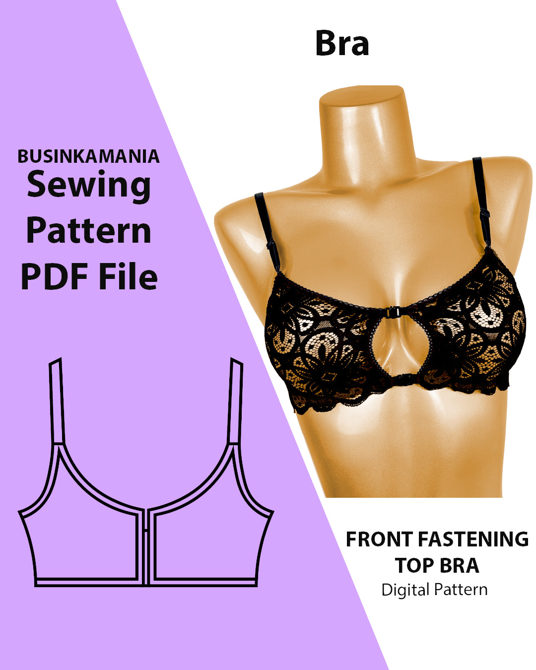 Front Fastening Crop Top Bra Sewing Pattern