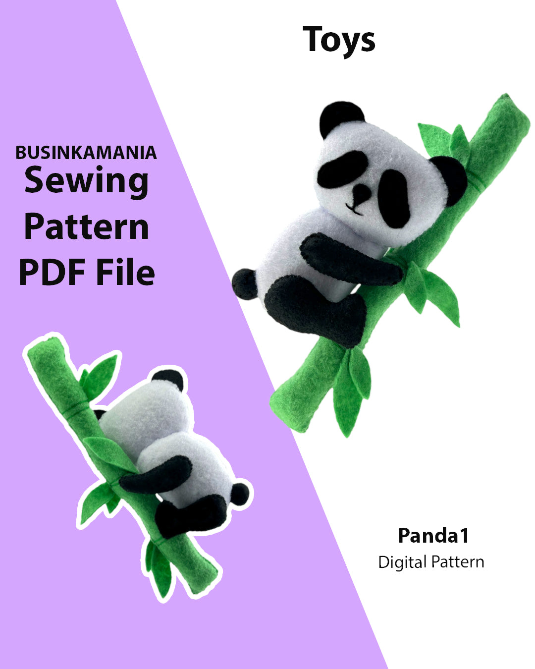 Patrón de costura de juguete de fieltro Panda 1