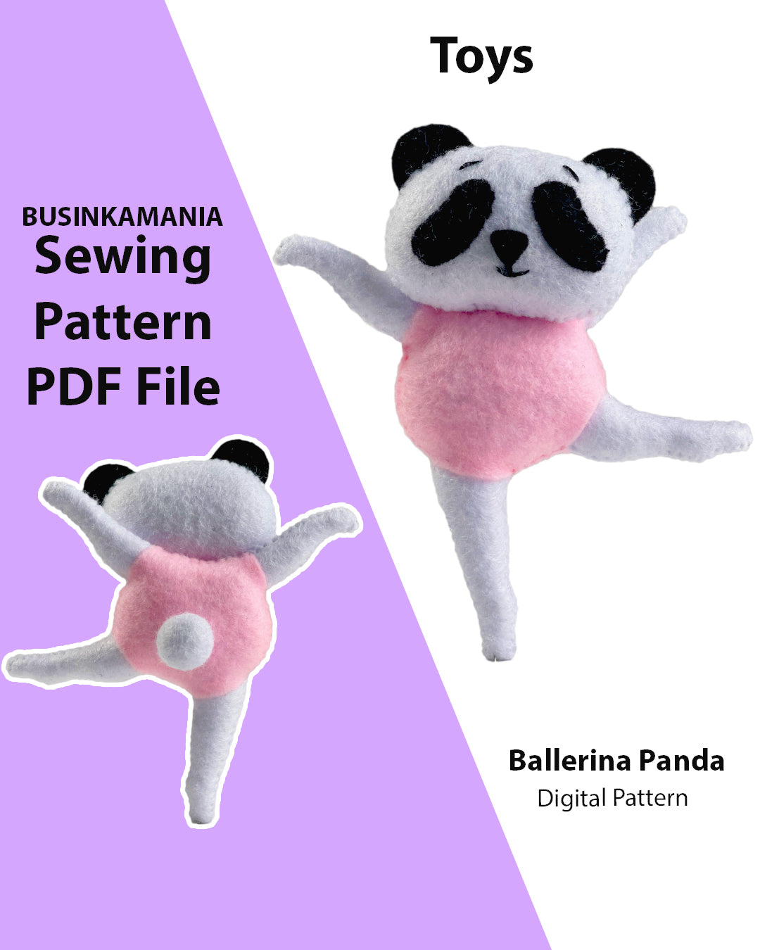 Padrão de costura de brinquedo de feltro bailarina panda