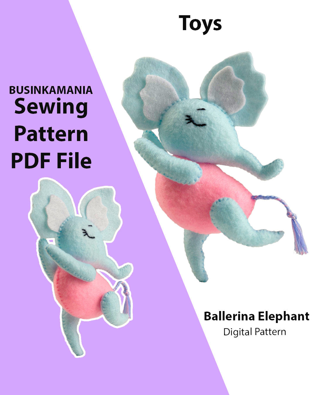 Ballerina Elephant Felt Toy Sewing Pattern