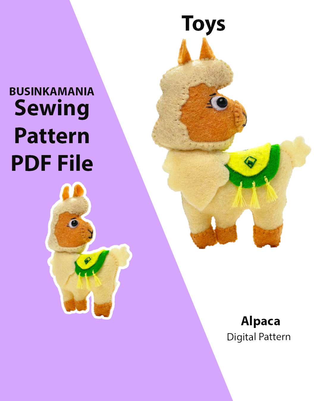 Patrón de costura de juguete de fieltro de alpaca