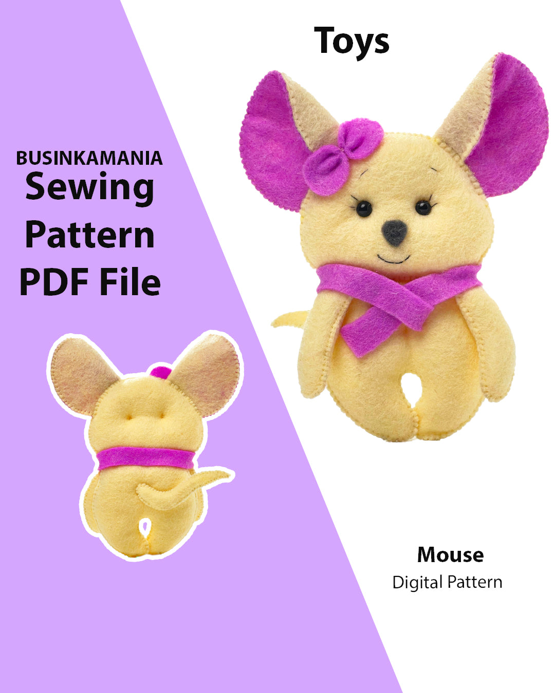 Patrón de costura de fieltro de juguete de ratón