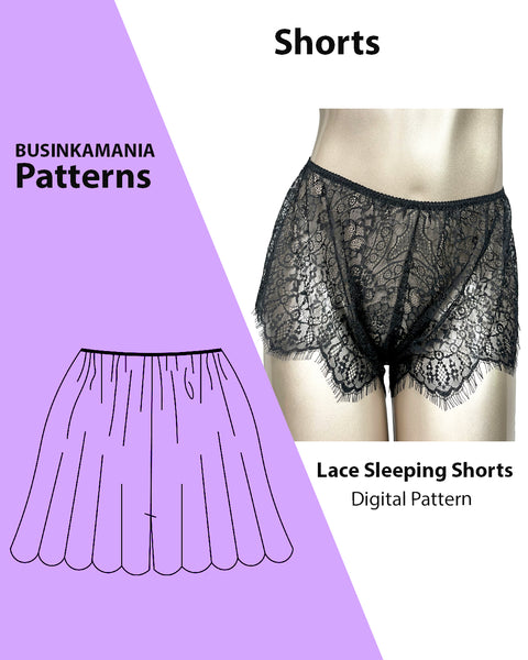 Patrón de costura de pantalones cortos para dormir de encaje