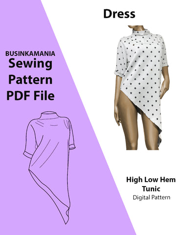 High Low Hem Tunic Dress Sewing Pattern