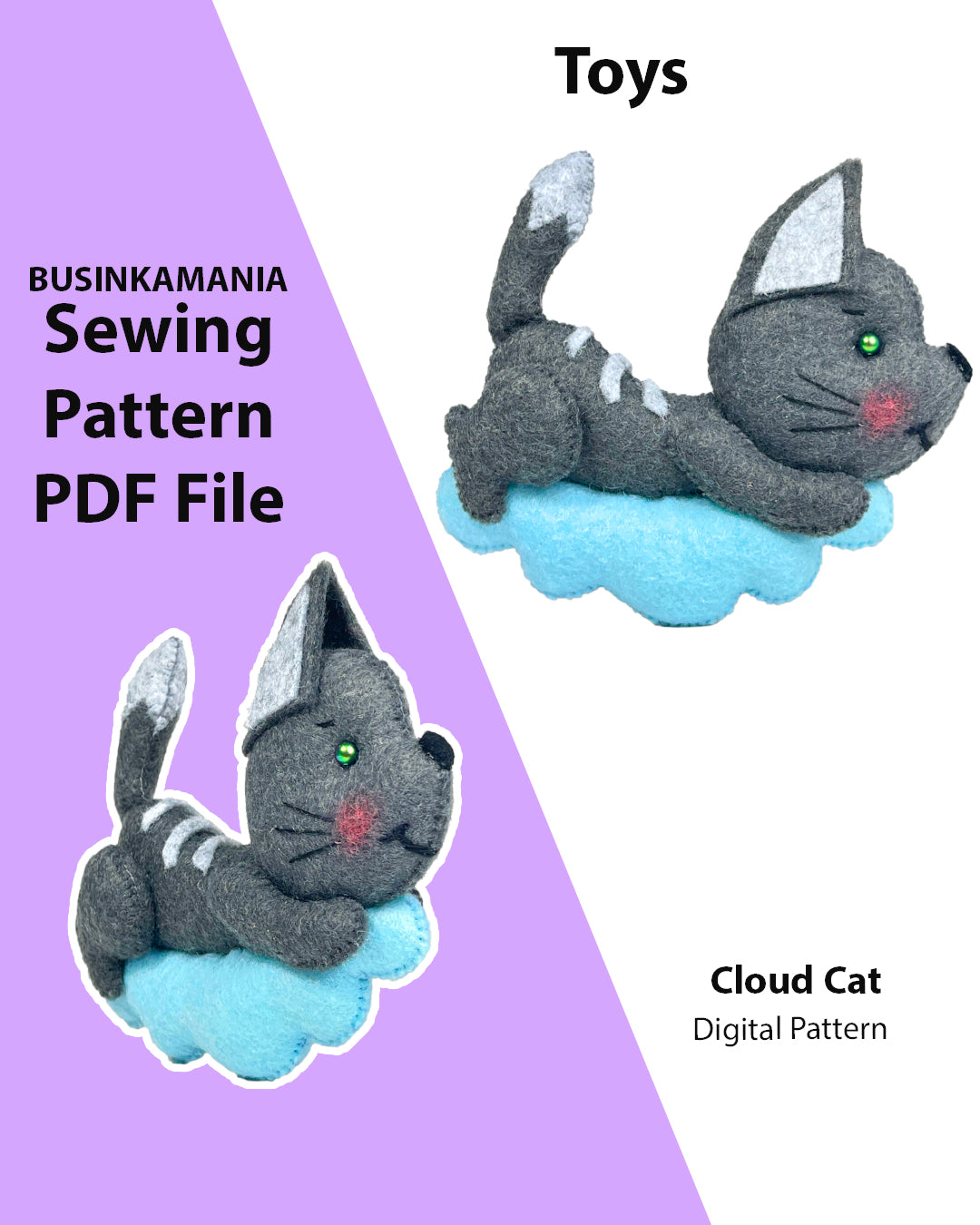 Cloud Cat Toy Felt Sewing Pattern – BusinkaMania