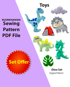 Dino Set Toy Padrão de costura de feltro