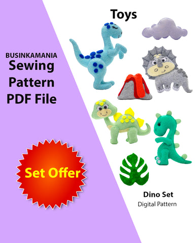 Dino Set Toy Felt Sewing Pattern