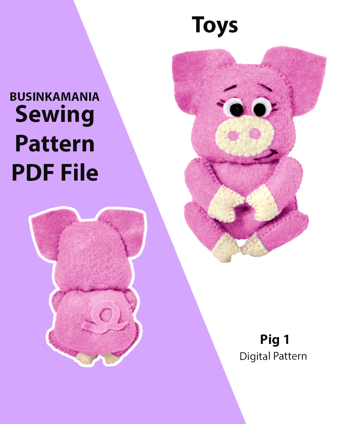 Padrão de costura de brinquedo de feltro Pig 1