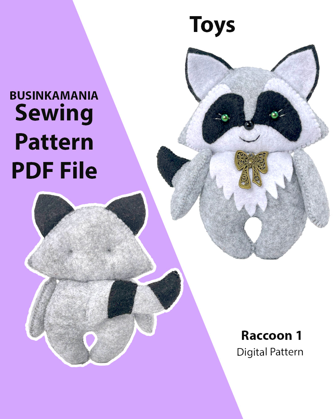 Padrão de costura de brinquedo de feltro Raccoon 1