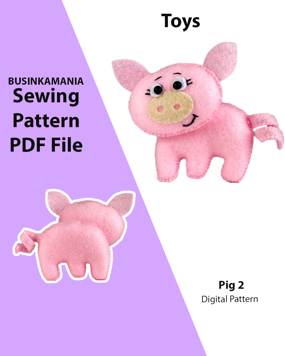 Patrón de costura de juguete de fieltro Pig 2
