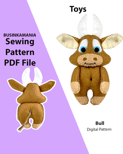 Bull Felt Toy Sewing Pattern