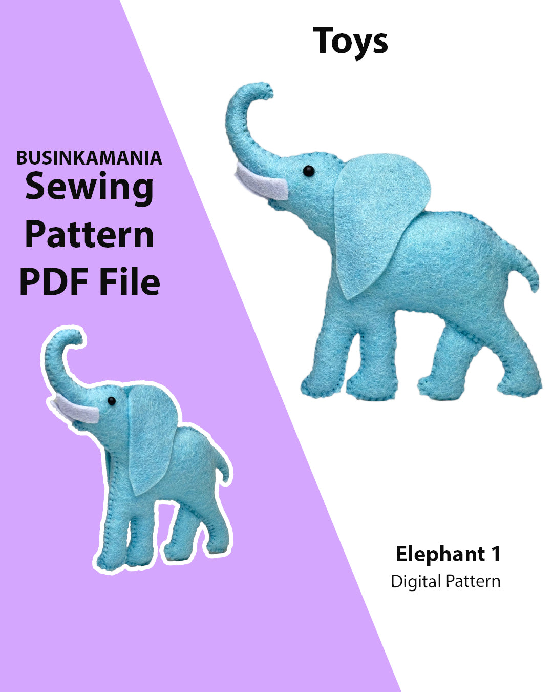 Patrón de costura de juguete de fieltro Elefante-1