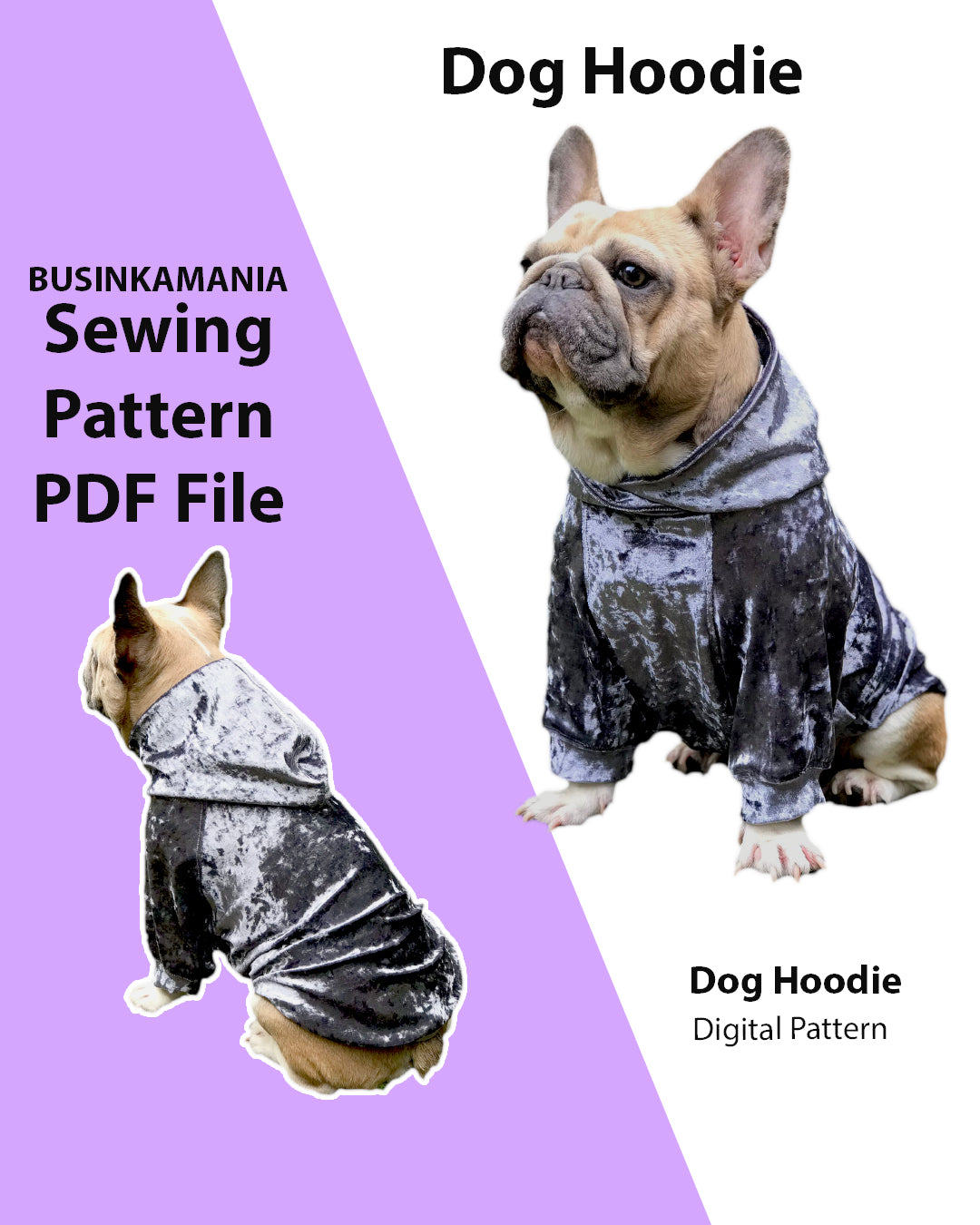 Pet Dog / Cat Hoodie For Small Medium Larger Dogs PDF Sewing Pattern