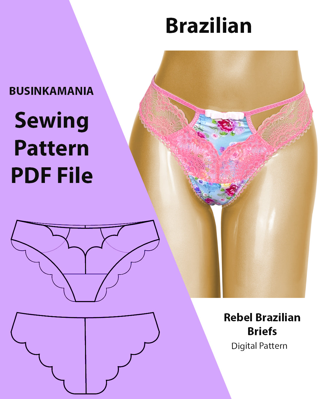 How to sew lace high waist brazilian panty. PDF sewing pattern