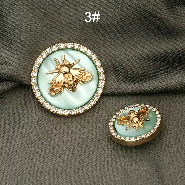 6 Stück Strass Diamant Dekor Metall Gold BEE Knöpfe für Kleidung Luxus Mantel Strickjacke Pullover Nähen Handarbeiten Zubehör