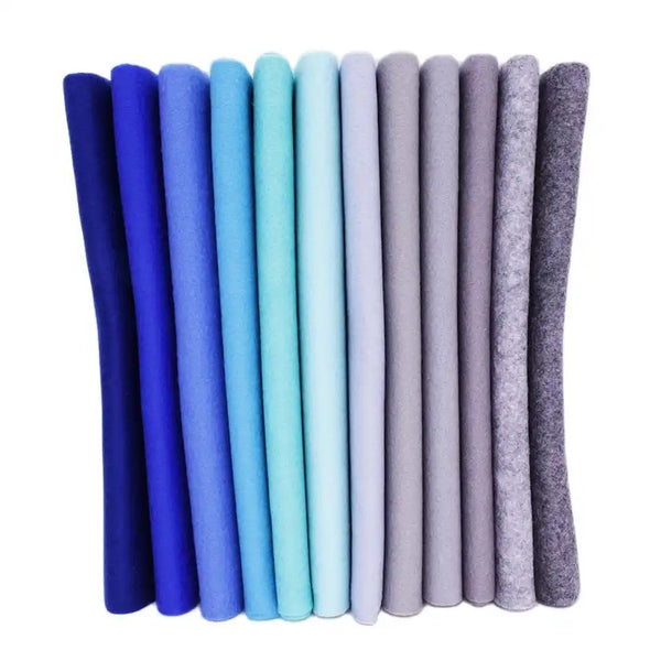 6-teiliges Set aus glattem, weichem koreanischem Stofffilz aus hochdichtem Polyester in Blau und Grau