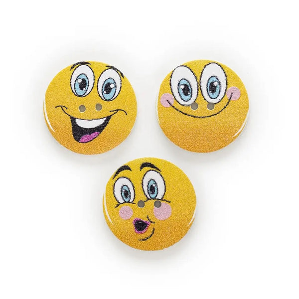 15 runde Holzknöpfe mit lächelndem Gesichtsausdruck
